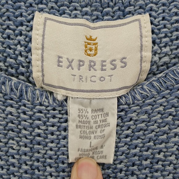 Express Tricot Women's Knit Sweater Blue Large Long Sleeve Crew Neck Vintage - Picture 9 of 12